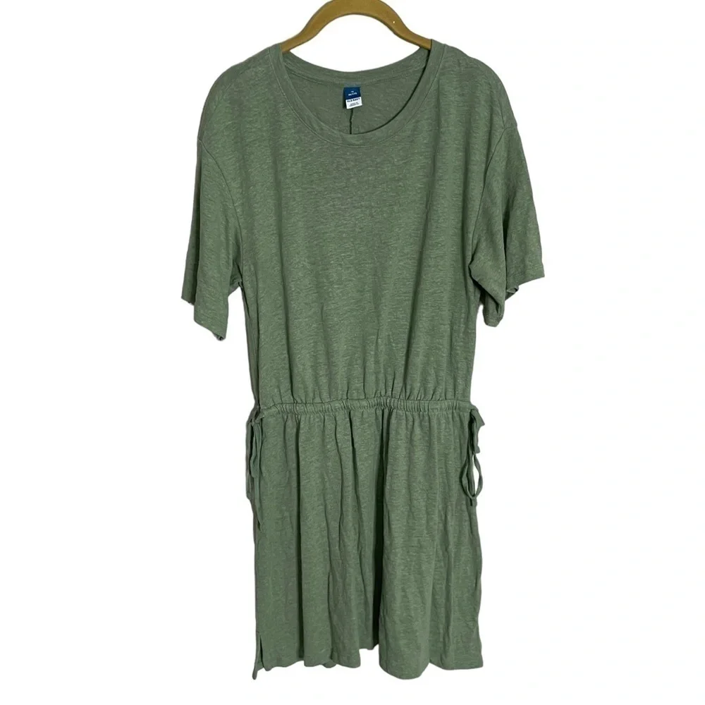 Old Navy Green Olive Tie Side Linen Blend T Shirt Dress Petite Medium